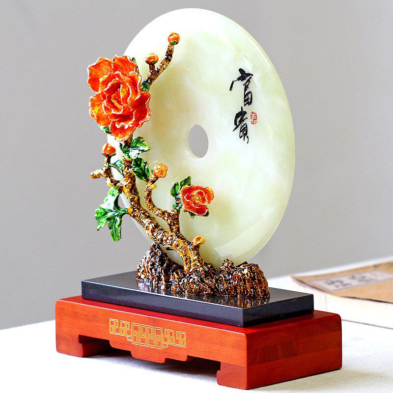 天然阿富汗玉平安扣摆件饰品创意中式客厅酒柜办公室桌装饰品