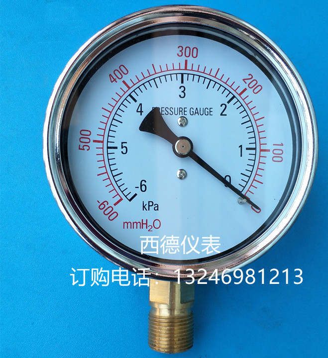 100MM径向-6KPA~0微压真空表 微压负压表 膜盒真空表