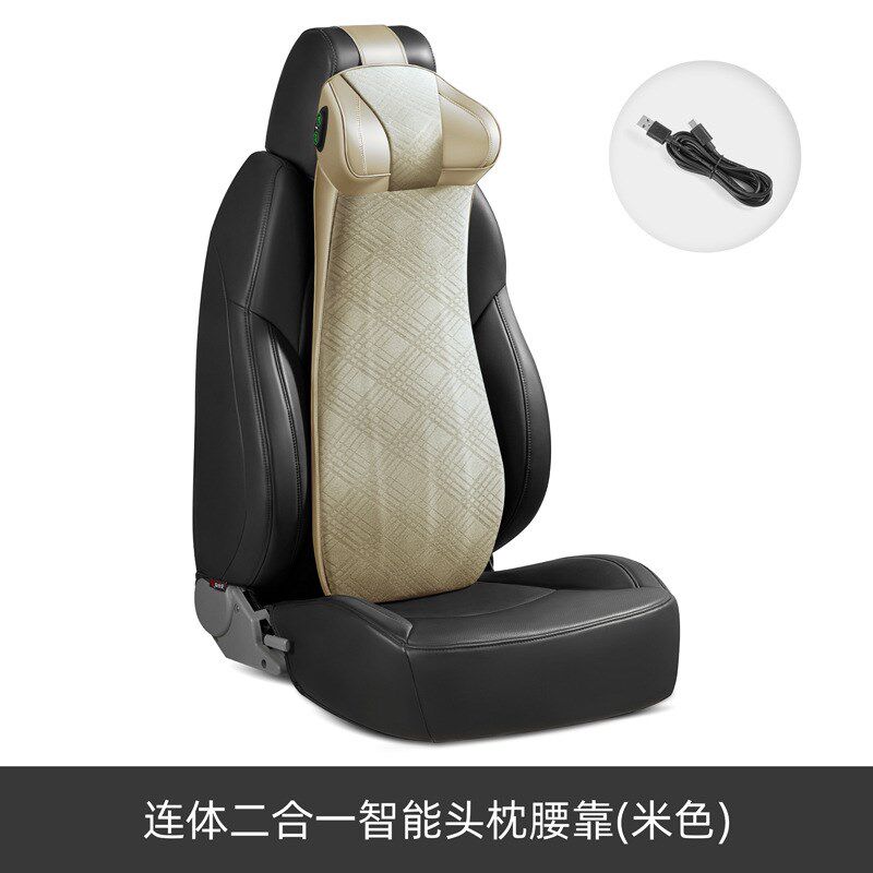 连体二合一汽车头枕靠背垫腰靠颈枕记忆棉座椅枕头车载电动按摩枕