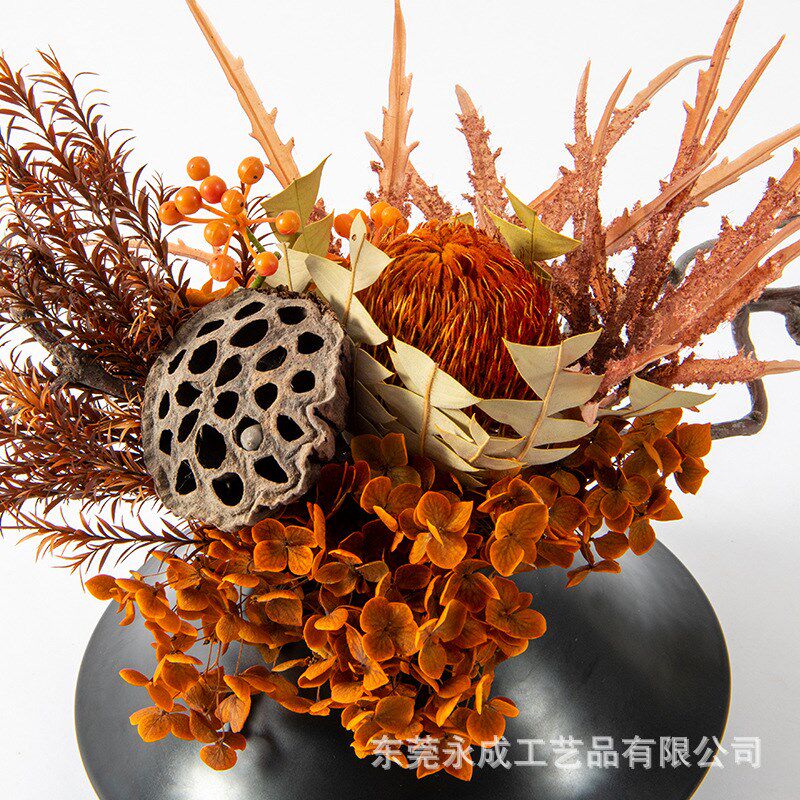 中式仿真花干花酒店前台大堂样板间花艺摆件