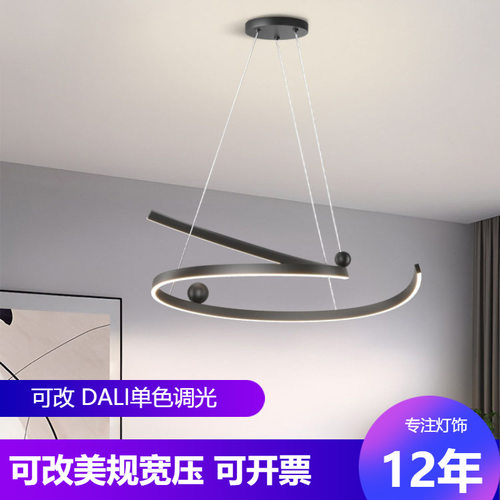 外贸飘带下发光吊灯 60-80cm现代简约黑色铝材创意艺术小客厅吊灯