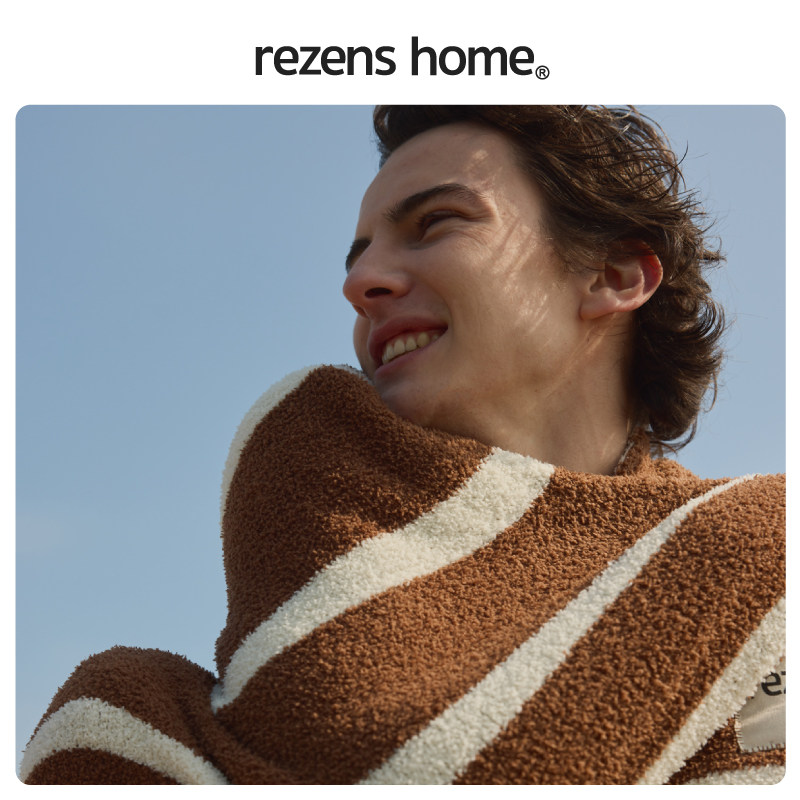 【盖毯】 Rezens A类半边绒毛毯 条纹沙发毯披肩毯空调毯 可可棕