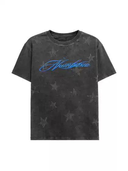 Numbasia_'Asiastar' Full Star Print Washed Vintage Short Loose Street Style Light Asian Short-Sleeve T-Shirt