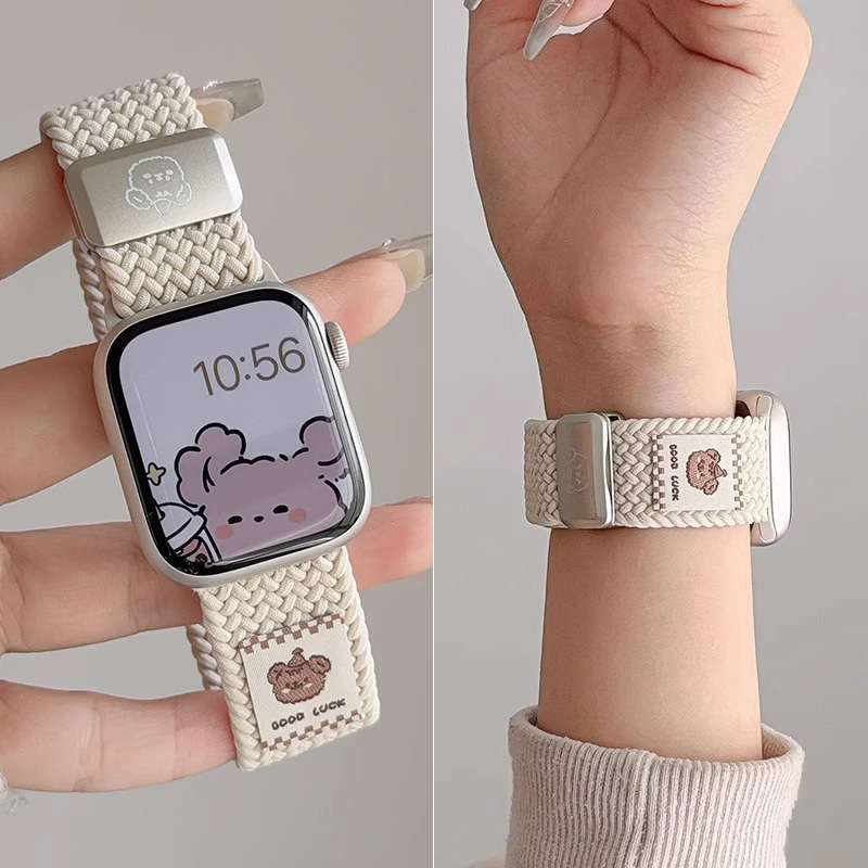 音乐小熊尼龙编织磁吸表带适用苹果S10手表applewatchs9s87SE