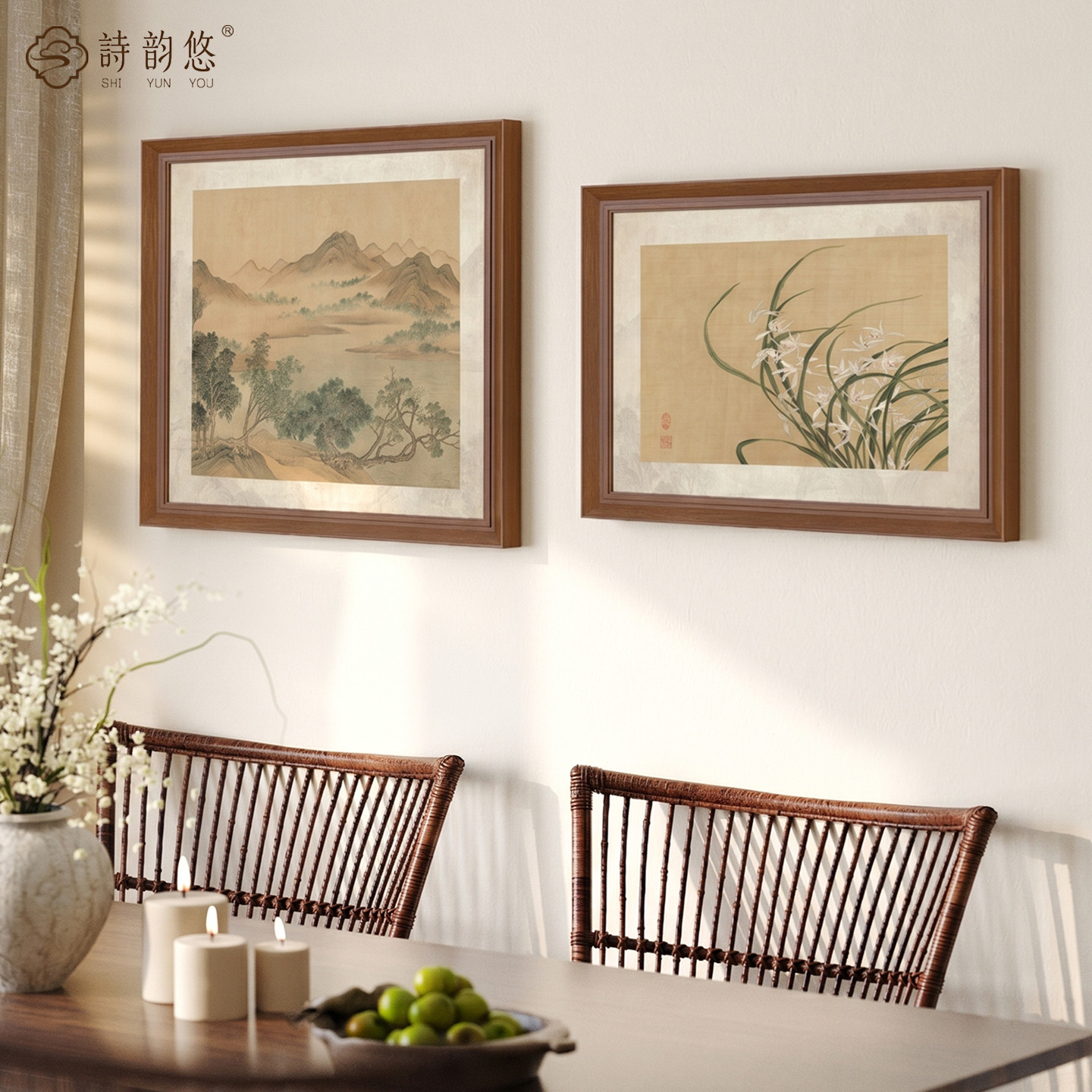 山水画新中式餐厅背景墙装饰画