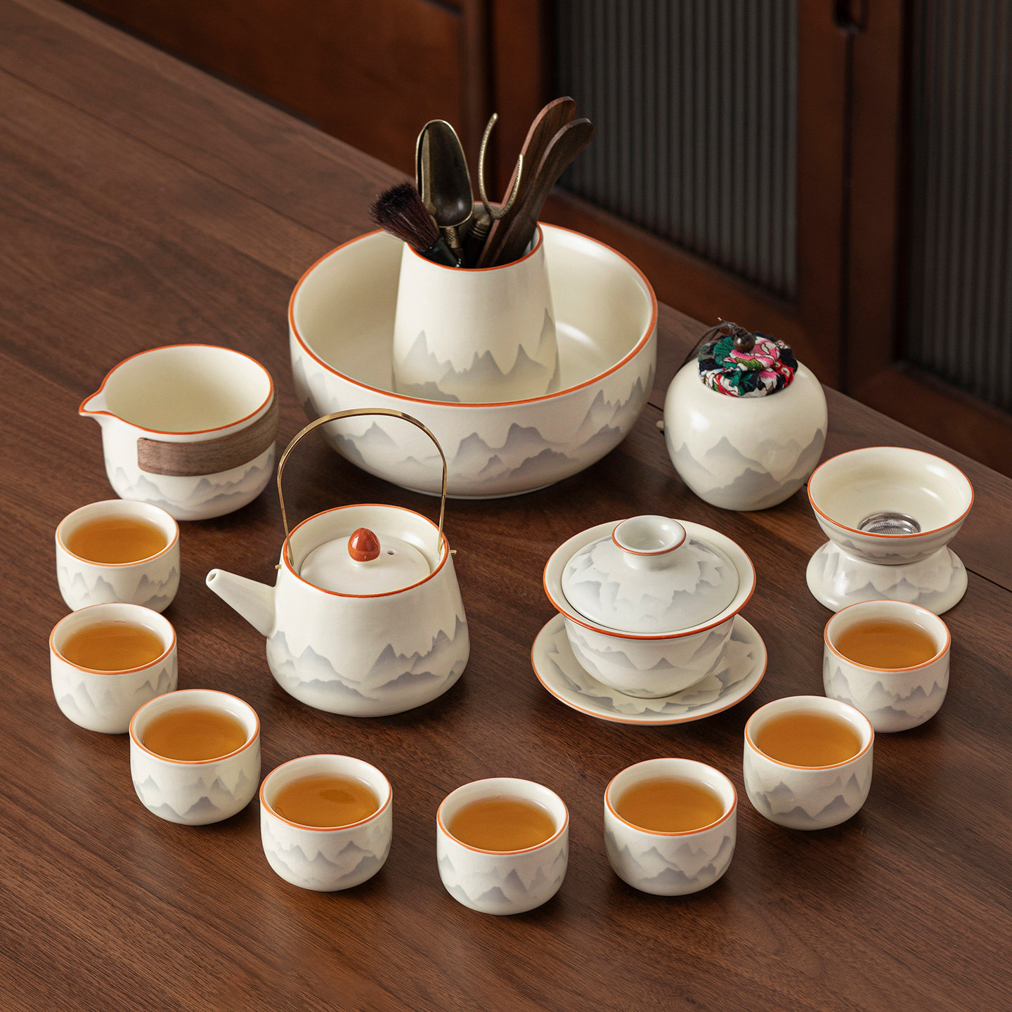 高档汝窑功夫茶具套组家用办公陶瓷茶壶盖碗茶杯茶盘轻奢整套礼盒
