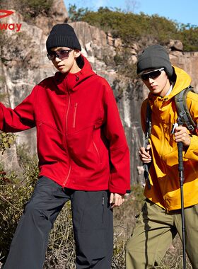 德尔惠春秋新款户外三防软壳夹克情侣休闲徒步登山工装连帽外套男