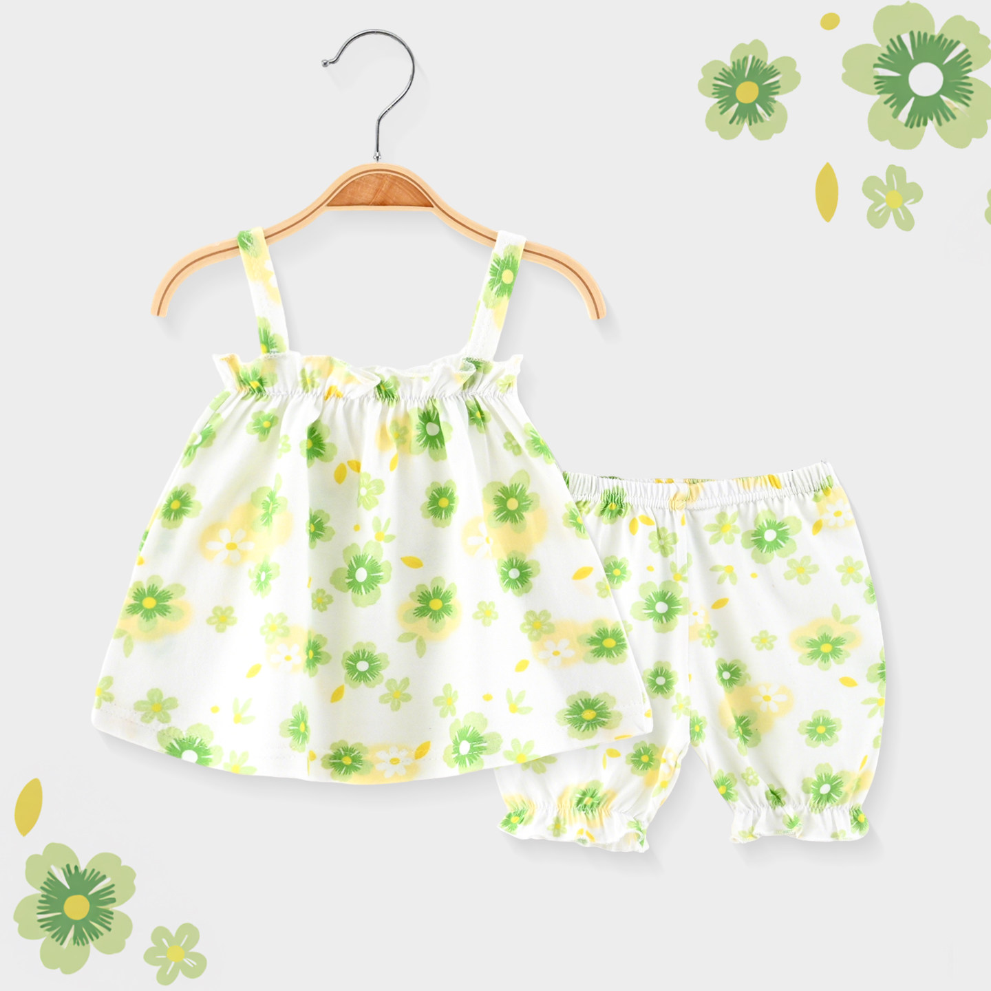 婴儿吊带套装夏季薄款小月龄女宝宝衣服吊带裙子分体夏装两件纯棉
