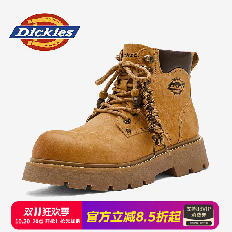 Dickies男鞋2026新款秋冬高帮工装马丁靴男士大黄靴增高皮靴子