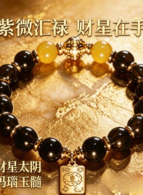 黑玛瑙手串太阴星招财转运珠手链男款紫微文创新国风本命年礼物