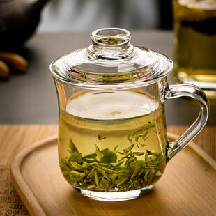 家用带盖茶饮水杯透明玻璃带把杯子办公男女耐热泡茶杯