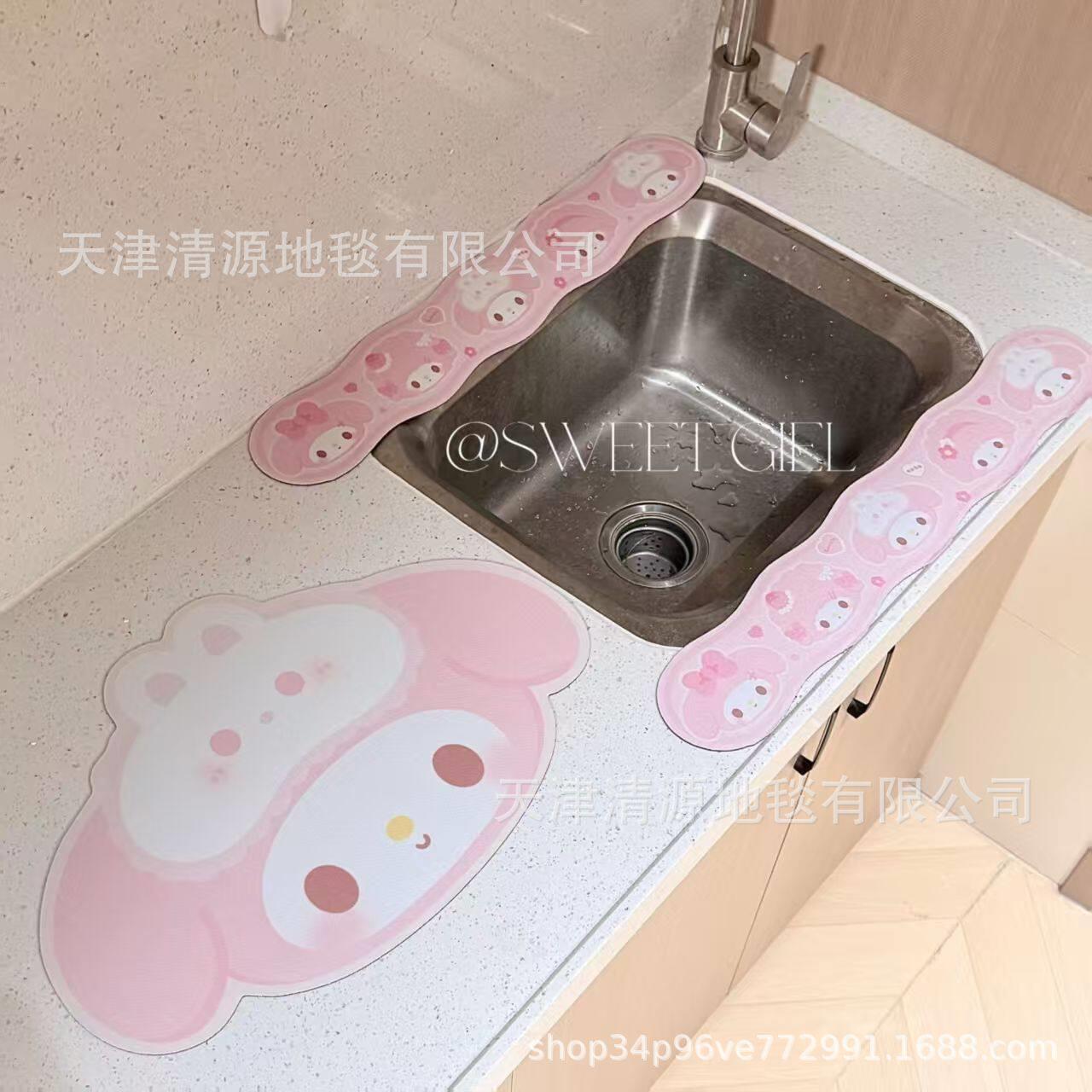 卡通可爱厨房水龙头硅藻泥挡水条沥水垫卫生间台面吸水垫长条杯垫