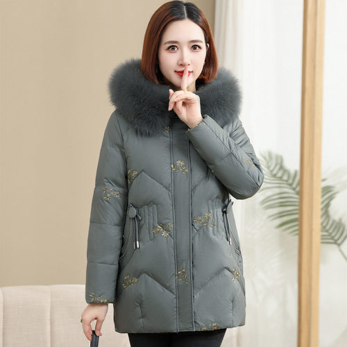 大品牌狐狸毛领羽绒服女中长款2024年冬季新款中老年洋气修身外套