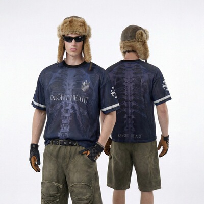 捷展男装|X光骨骼数码印球服26春夏新品街头透气暗黑印花短袖T恤