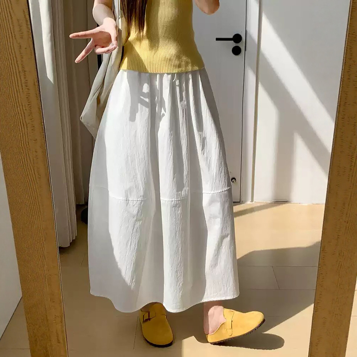白色亚麻半身裙女2026新款夏季高腰a字棉麻半裙中长款小个子伞裙