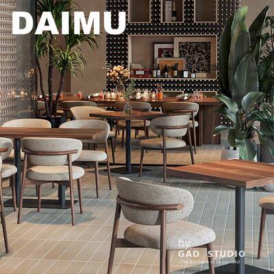 DM 餐厅餐饮店 实木藤编桌椅组合商用茶楼茶餐厅咖啡厅西餐厅桌椅