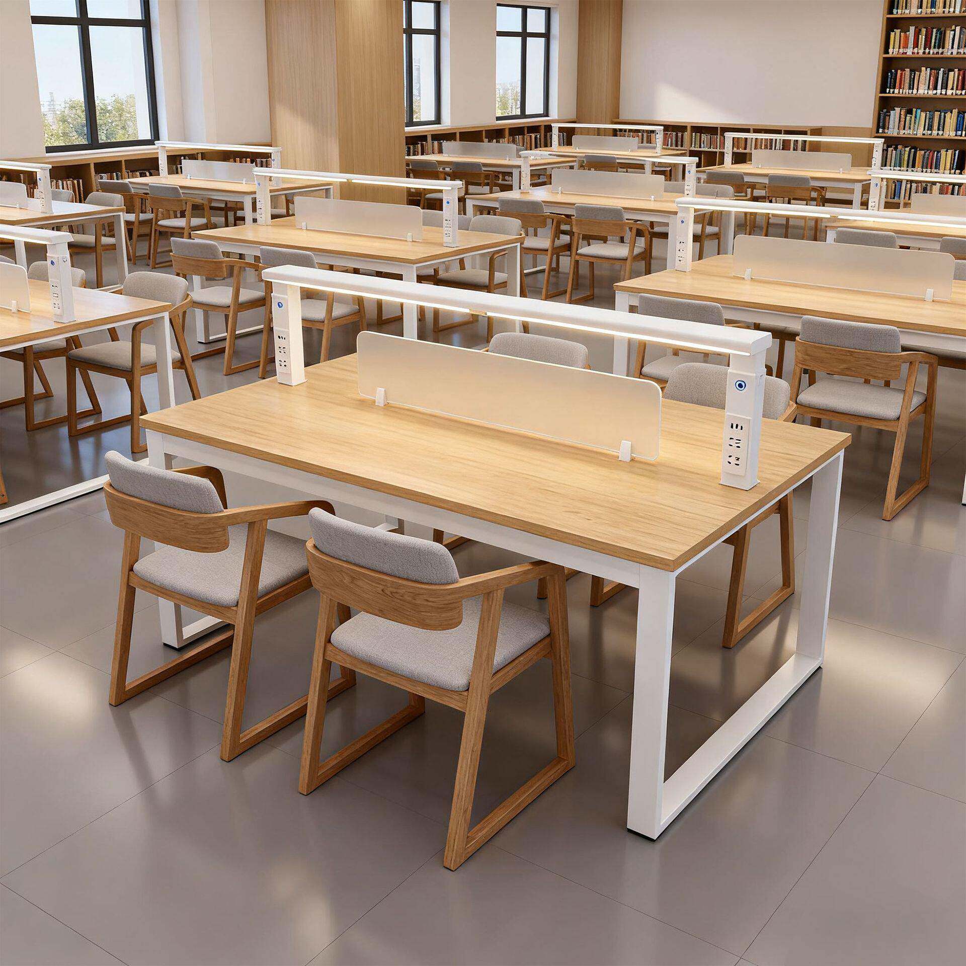 社区图书馆阅读桌带灯阅览室桌椅学校自习室多功能书店朗读桌定制图片