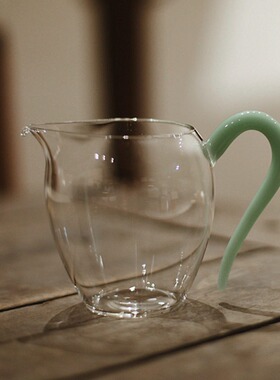 绿色耐热透明玻璃公道杯功夫茶海分茶器日式彩把鹰嘴匀杯