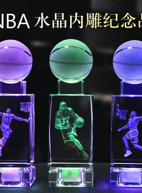 发光NBA科比篮球明星手办 水晶篮球送兄弟男友同事生日礼物