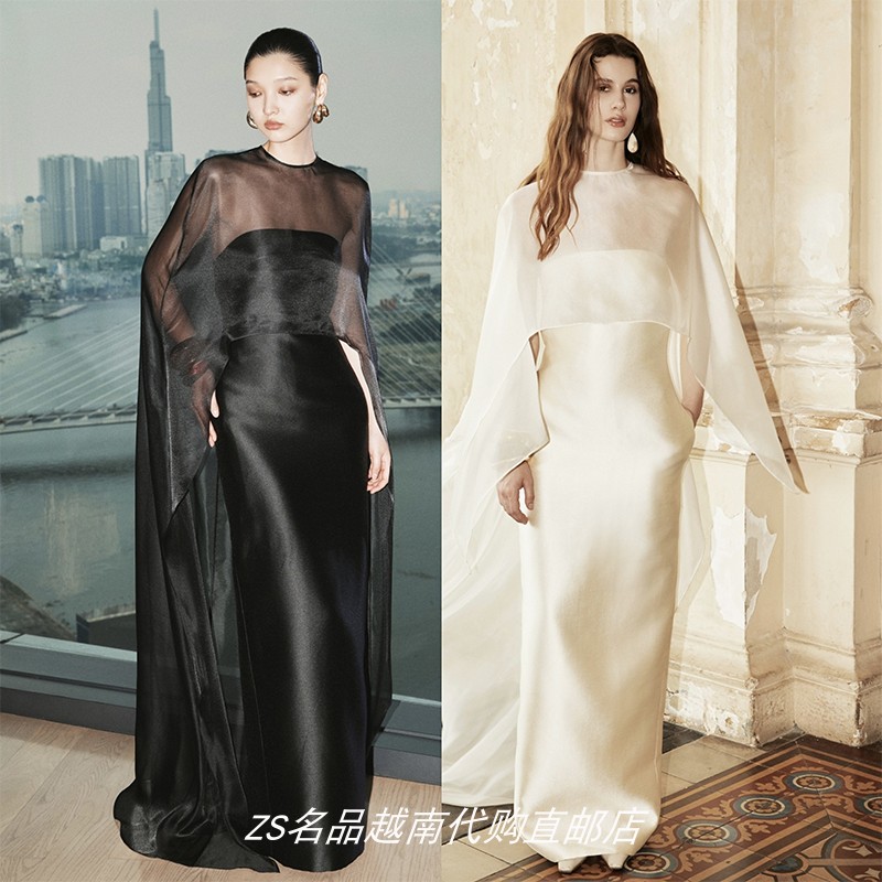 ZS名品越南设计师 huong 新款法式高级感披风飘逸连衣裙