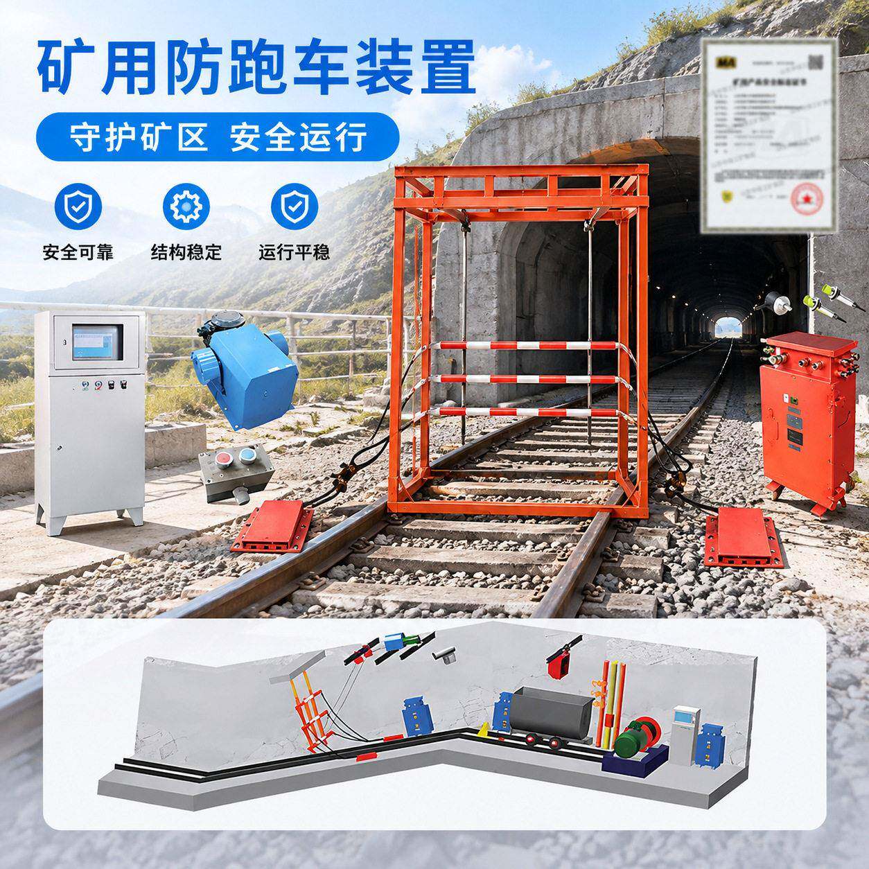 防跑车装置轨道跑车防护矿用斜巷挡车装置轨道跑车阻止器
