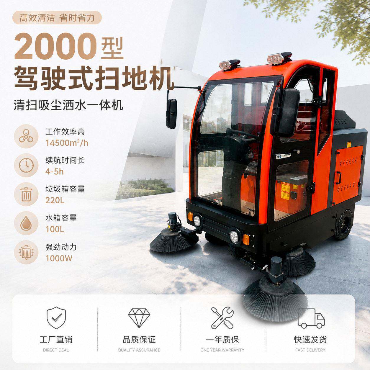 全自动驾驶式扫地车封闭驾驶室工业扫地机一键启动物业吸尘清扫机