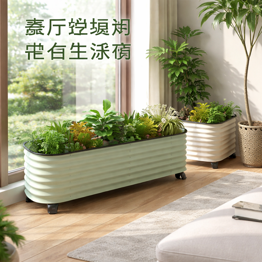 滚轮种菜户外长方形金属种植花箱