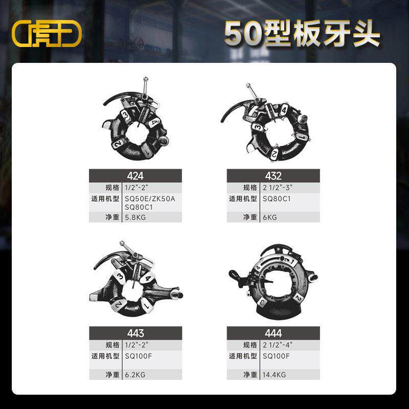 虎王2寸寸4寸电动套丝机手开式英制公制板牙头里奇型通用机头