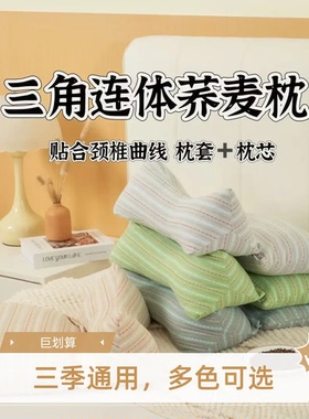 枕头养麦壳三角连体枕家用护颈椎助睡眠牵引枕成人可拆卸组合PJ