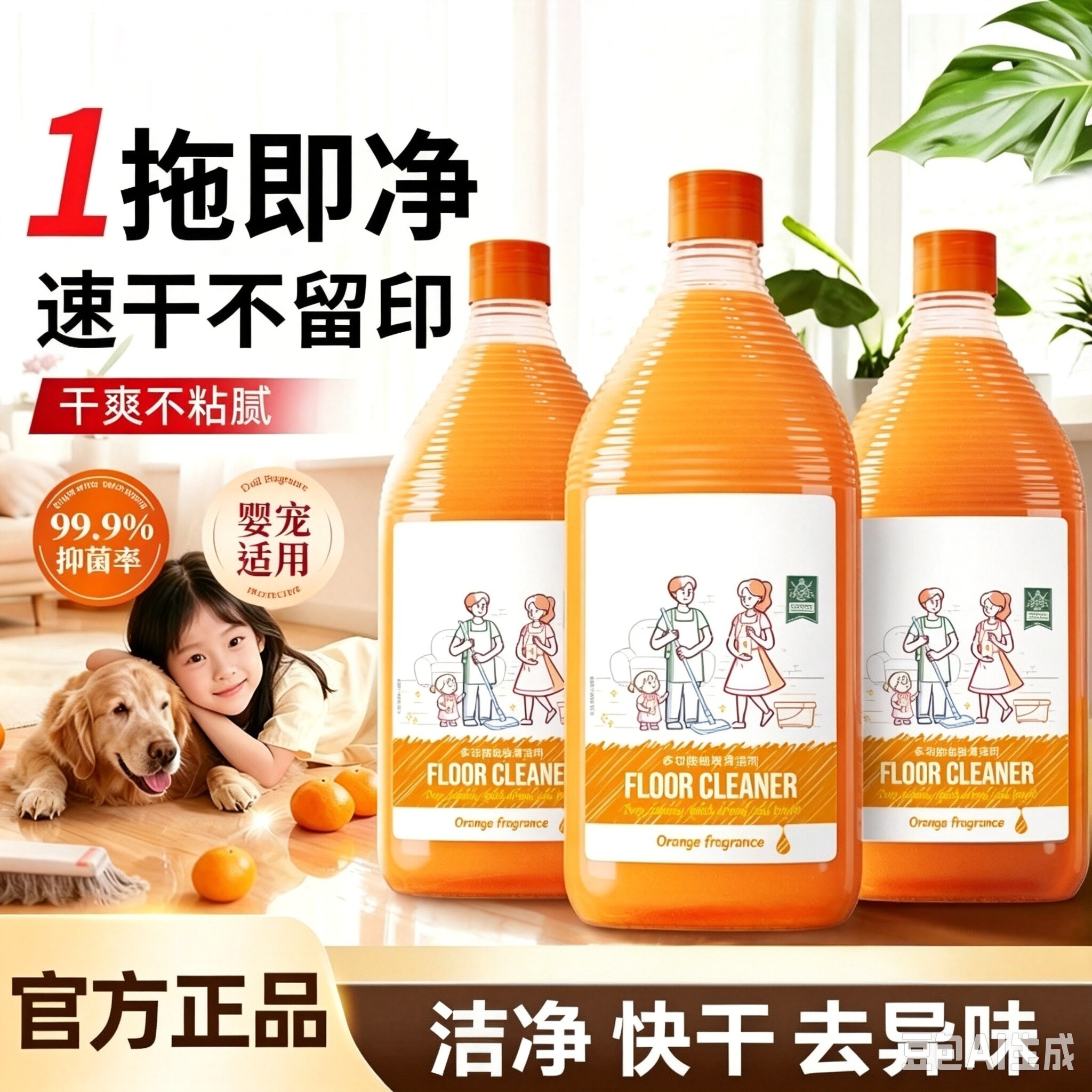 【拍一发三】地板清洁剂拖地瓷砖擦地适用家务拖地清洗剂带香味zy