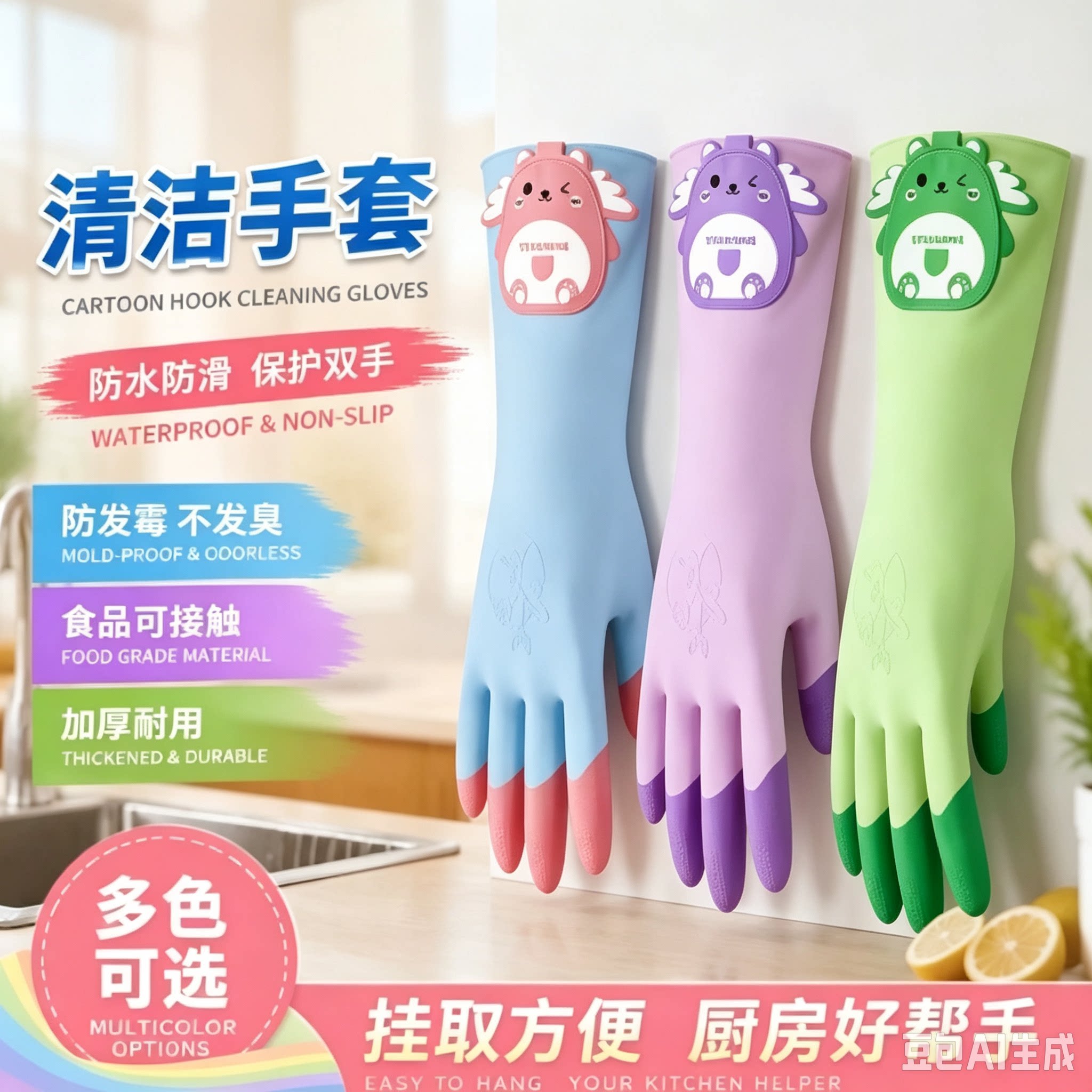 乳胶防护手套做家务洗碗厨房耐用可挂加厚乳胶洗衣服做饭防水JM