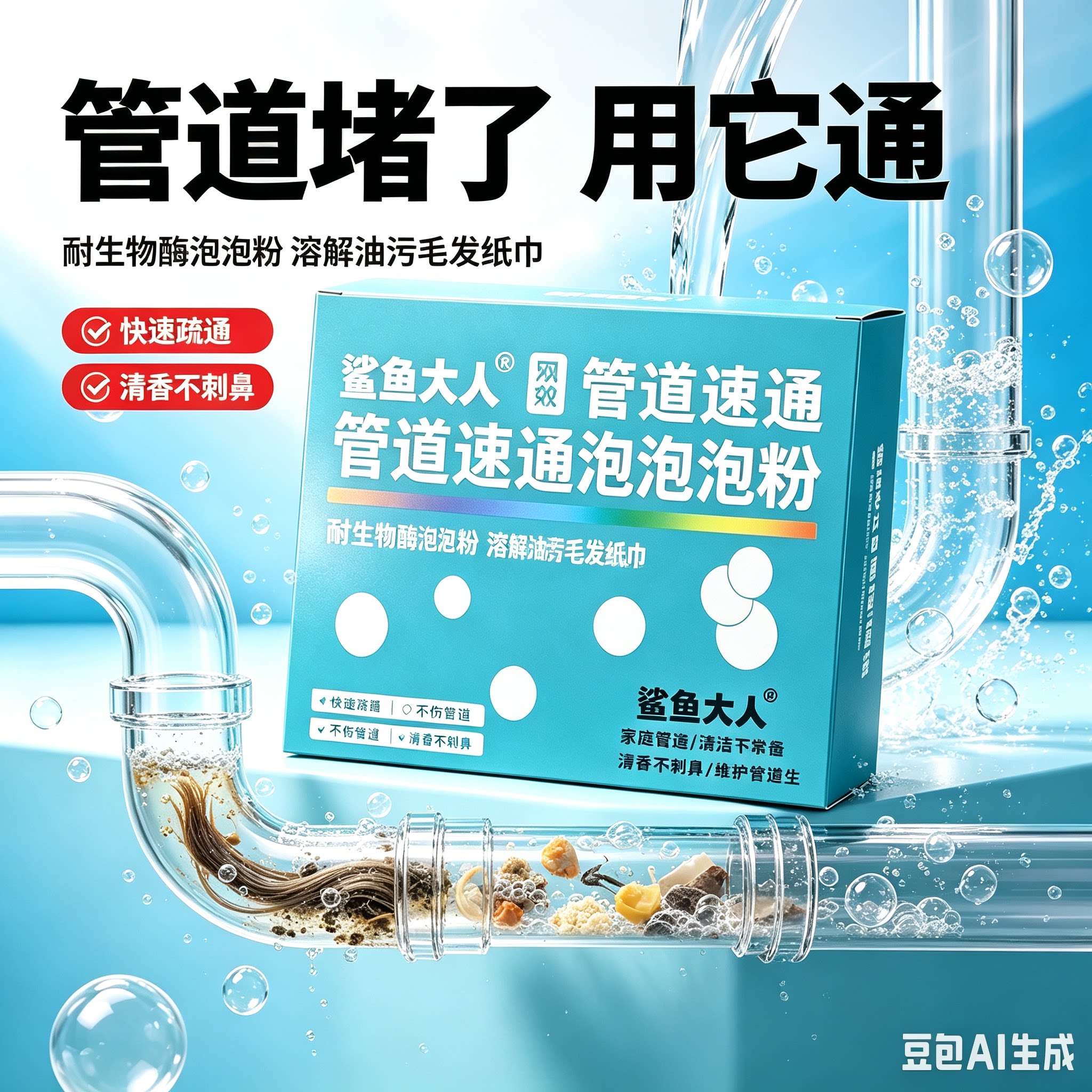 【新升新】除虫卵管道速通泡泡粉疏通剂防堵塞疏通粉管道溶解剂JM