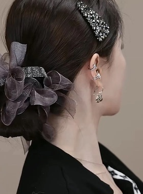 韩系高定蝴蝶结打结发圈女新款显发量蓬松丸子头饰大肠飘带头绳CZ