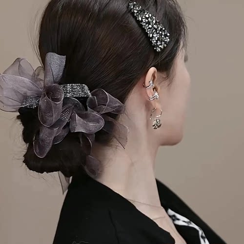 韩系高定蝴蝶结打结发圈女新款显发量蓬松丸子头饰大肠飘带头绳CZ