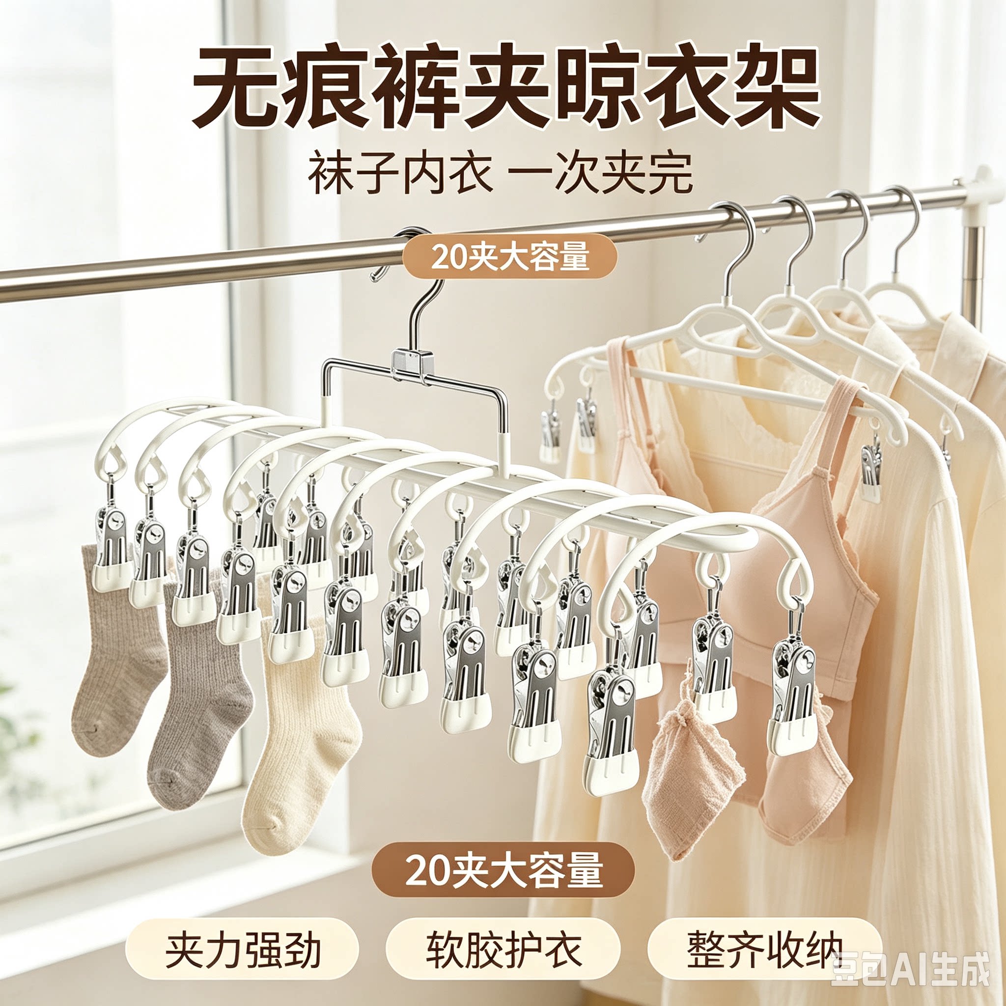 不锈钢20夹晾晒架家用袜子内衣儿童围兜阳台多功能多夹子晾晒JM