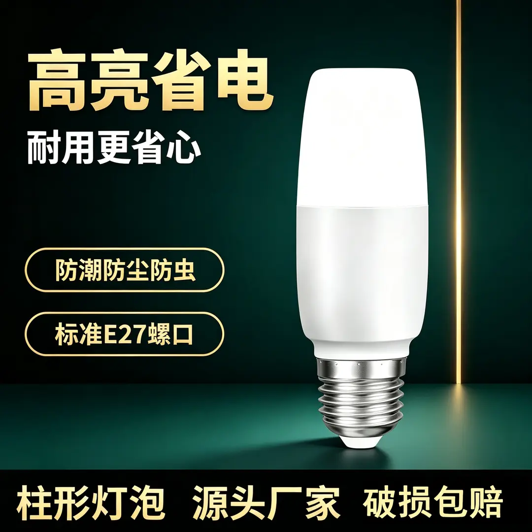 官方推荐超亮家用E27螺口柱形LED灯泡白光护眼节能省电ly