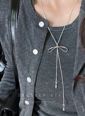 蝴蝶结吊坠项链女芭蕾风银色韩系穿搭装饰颈链高级感出游配饰jy
