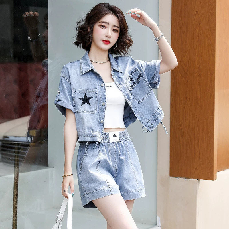 牛仔套装裤女2026夏季新款女装小个子休闲时尚气质短裤两件套薄款