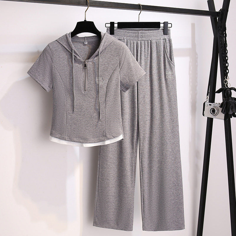 休闲运动服连帽卫衣配阔腿裤女2026夏季新款高级感超好看两件套装
