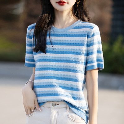 双莲100%纯棉针织衫女夏