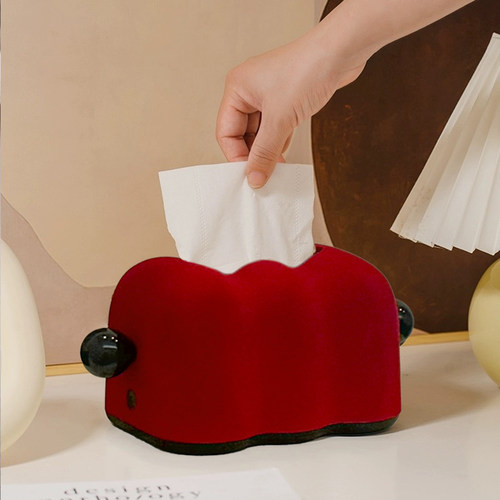 红色中古家用床头卧室创意纸巾盒