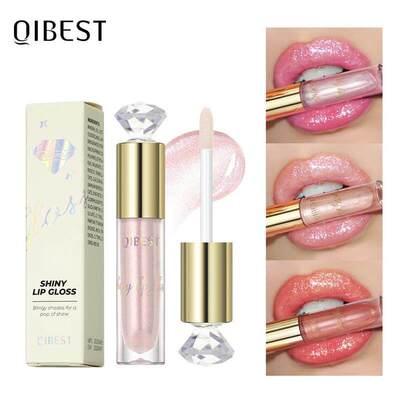 QIBEST爆闪唇釉碎冰透蜜带