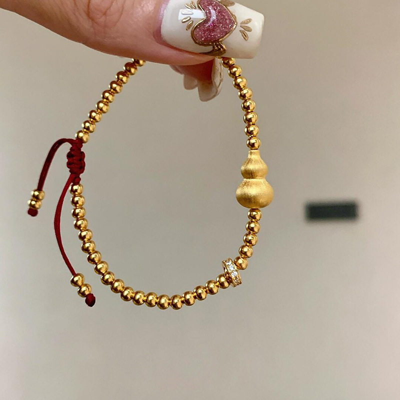 拉丝金色葫芦跑环手链女轻奢高级感串珠新中式编织手绳本命年手饰