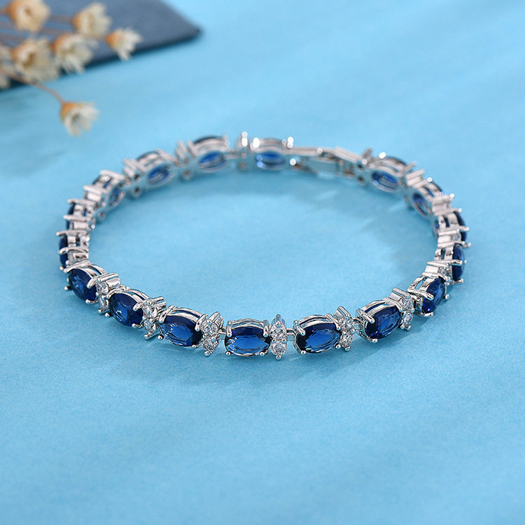 时尚AAA锆石手链镀金镶嵌手环晚宴派对手饰品椭圆装饰女日常佩戴