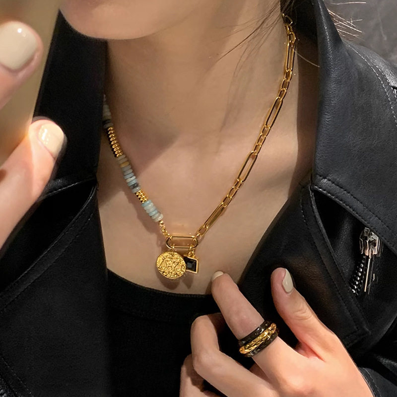 星座天然石串珠项链女高端配饰2025新款轻奢高级感夸张毛衣链
