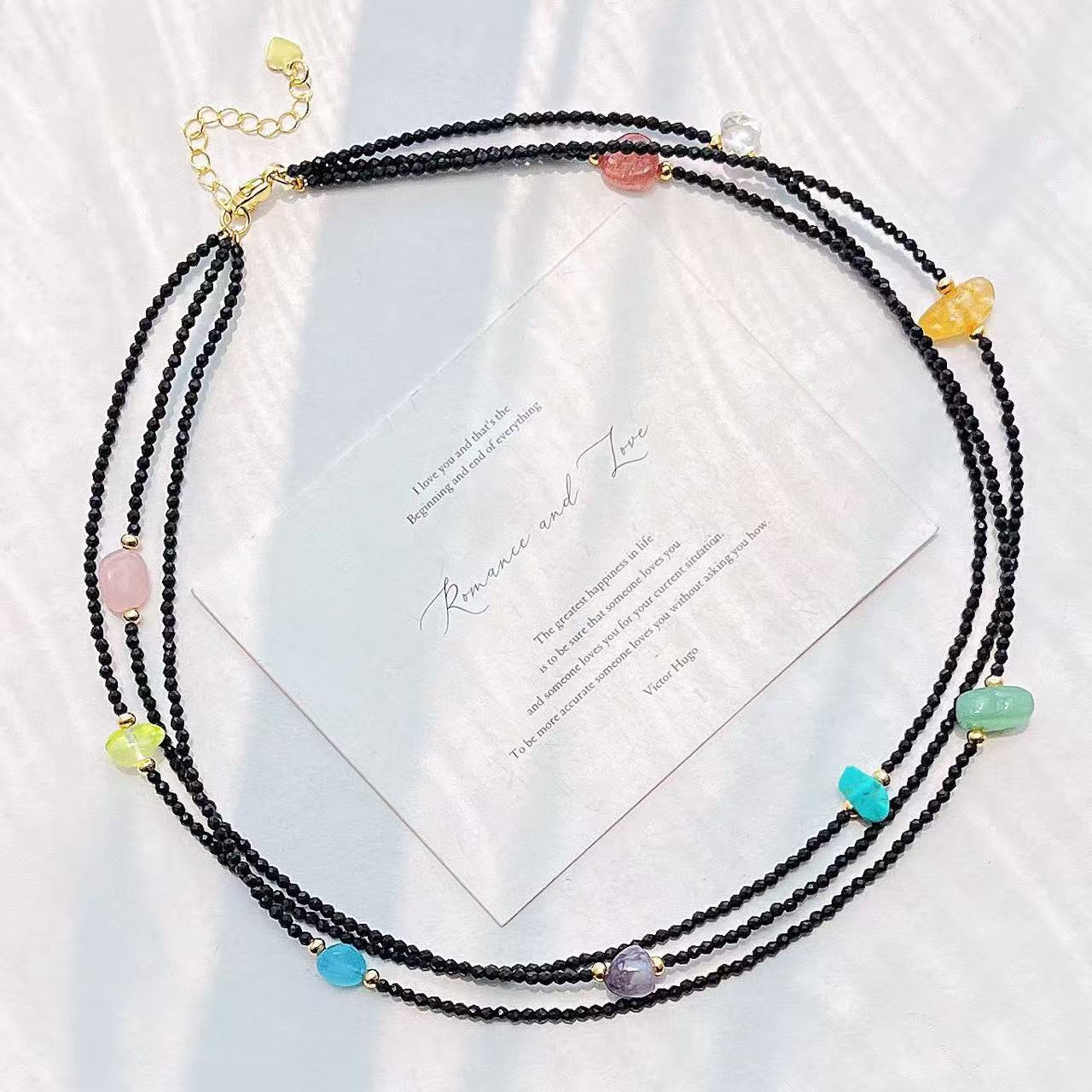 国风复古多层慵懒人造尖晶天然彩色水晶天然淡水珍珠锁骨链项链