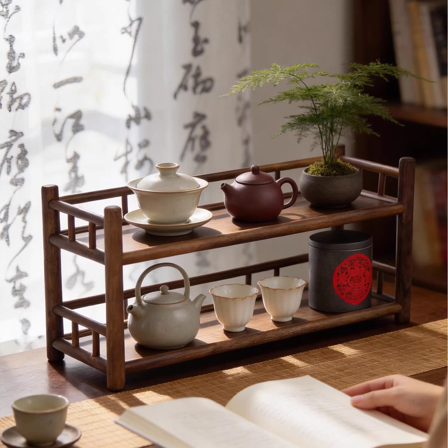 实木桌面茶杯架小型博古架茶具置物架茶桌紫砂壶摆件展示架子