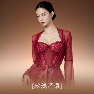 是时候了「玫瑰序语」性感睡衣蕾丝塑身衣系带连体内衣带丝袜套装