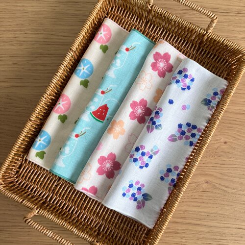 滨文样纯棉纱布便携和风樱花手帕