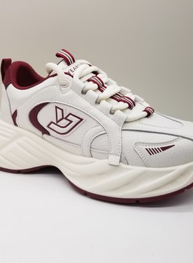 意尔康女鞋2025秋季新款厚底系带白红色运动休闲潮搭百搭慢跑鞋女